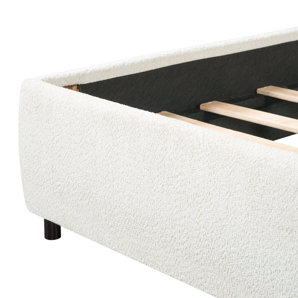 English Elm King Boucle Upholstered Platform Bed Sculptural Curved Headboard with Built-in Ledge Wings N757K403828W