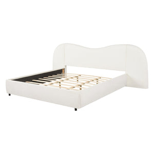 English Elm King Boucle Upholstered Platform Bed Sculptural Curved Headboard with Built-in Ledge Wings N757K403828W