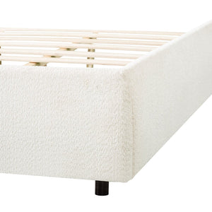 English Elm King Boucle Upholstered Platform Bed Sculptural Curved Headboard with Built-in Ledge Wings N757K403828W