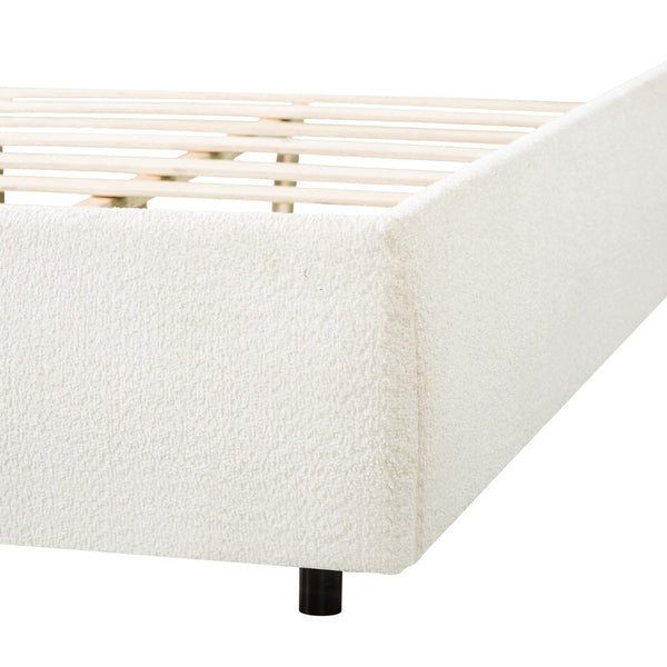 English Elm King Boucle Upholstered Platform Bed Sculptural Curved Headboard with Built-in Ledge Wings N757K403828W