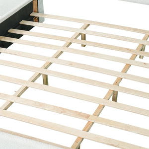 English Elm King Boucle Upholstered Platform Bed Sculptural Curved Headboard with Built-in Ledge Wings N757K403828W