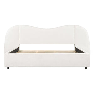 English Elm King Boucle Upholstered Platform Bed Sculptural Curved Headboard with Built-in Ledge Wings N757K403828W