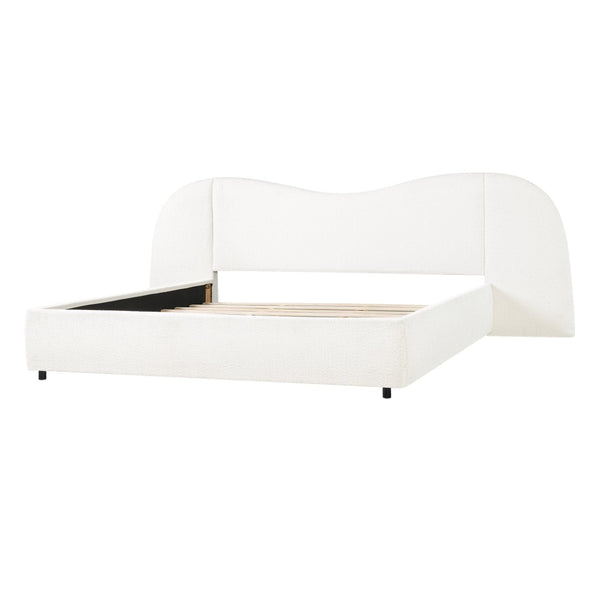 English Elm King Boucle Upholstered Platform Bed Sculptural Curved Headboard with Built-in Ledge Wings N757K403828W