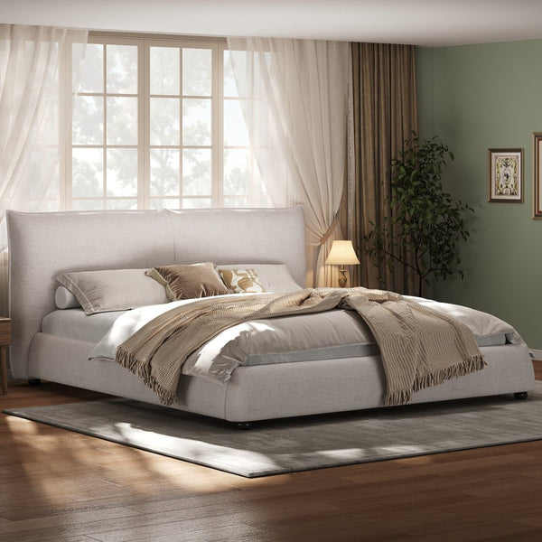 English Elm King Linen Upholstered Platform Bed Pillow Back Headboard Modern Bedroom Frame N757K420229W