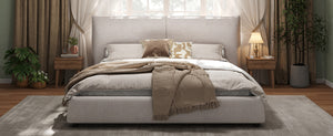 English Elm King Linen Upholstered Platform Bed Pillow Back Headboard Modern Bedroom Frame N757K420229W