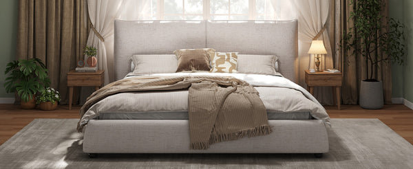 English Elm King Linen Upholstered Platform Bed Pillow Back Headboard Modern Bedroom Frame N757K420229W