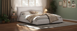 English Elm King Linen Upholstered Platform Bed Pillow Back Headboard Modern Bedroom Frame N757K420229W