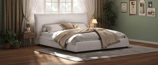 English Elm King Linen Upholstered Platform Bed Pillow Back Headboard Modern Bedroom Frame N757K420229W