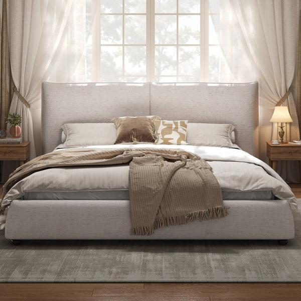 English Elm King Linen Upholstered Platform Bed Pillow Back Headboard Modern Bedroom Frame N757K420229W