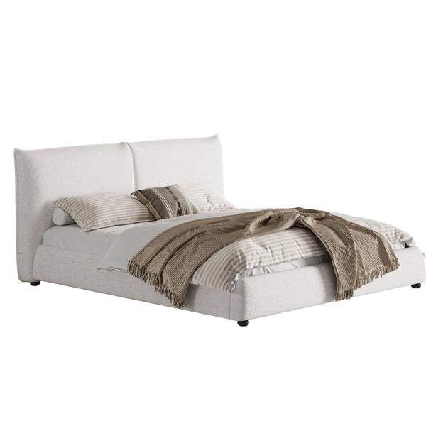 English Elm King Linen Upholstered Platform Bed Pillow Back Headboard Modern Bedroom Frame N757K420229W