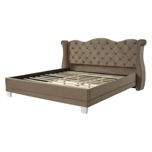 English Elm King Velvet Wingback Bed with Diamond Tufting Nailhead Trim and Sleek White Legs Brown King N757K427185M