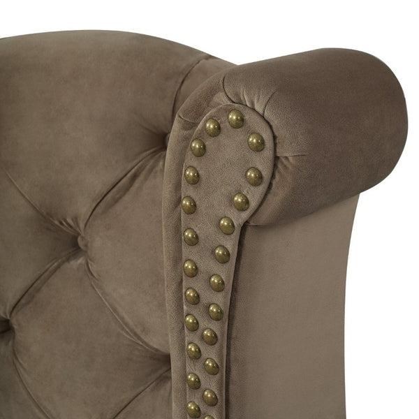 English Elm King Velvet Wingback Bed with Diamond Tufting Nailhead Trim and Sleek White Legs Brown King N757K427185M