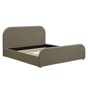 English Elm King Upholstered Bed Curved Sculptural Linen Headboard Solid Wood Legs Modern Bedroom N757K427673G