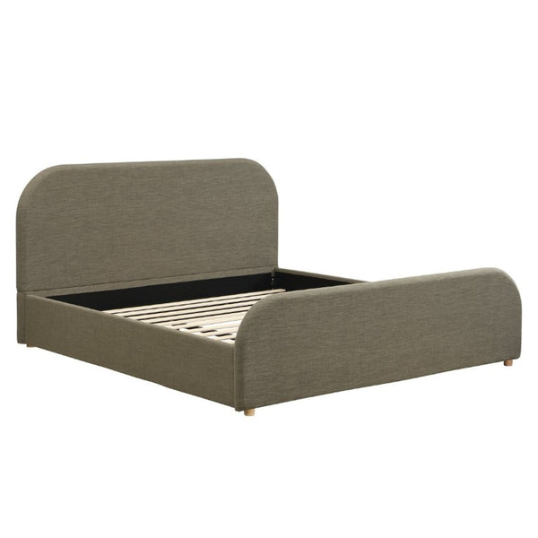 English Elm King Upholstered Bed Curved Sculptural Linen Headboard Solid Wood Legs Modern Bedroom N757K427673G