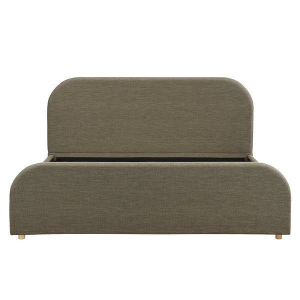 English Elm King Upholstered Bed Curved Sculptural Linen Headboard Solid Wood Legs Modern Bedroom N757K427673G