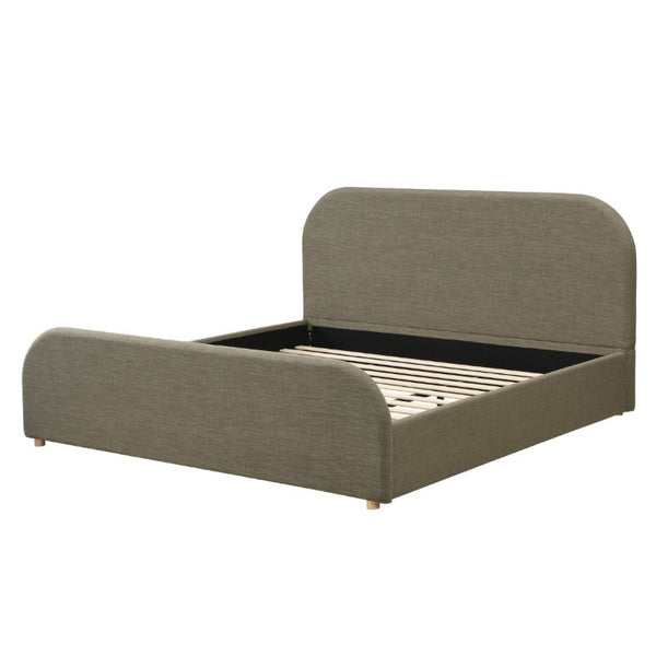 English Elm King Upholstered Bed Curved Sculptural Linen Headboard Solid Wood Legs Modern Bedroom N757K427673G