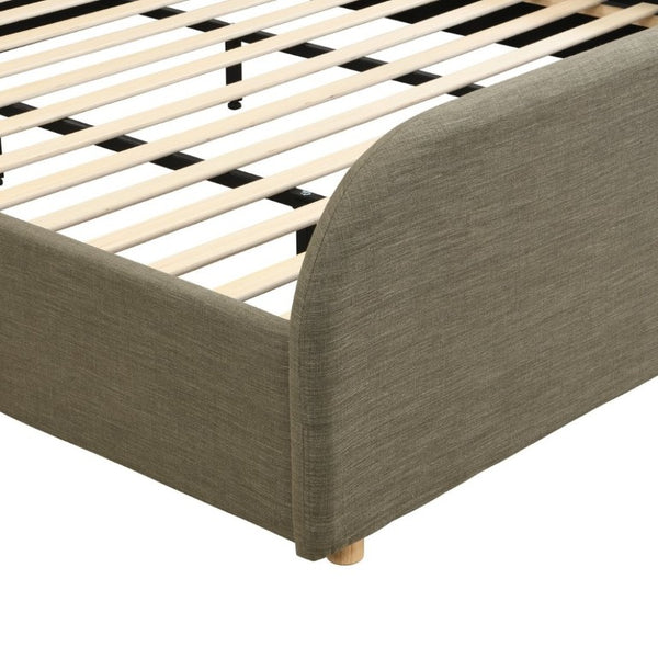 English Elm King Upholstered Bed Curved Sculptural Linen Headboard Solid Wood Legs Modern Bedroom N757K427673G