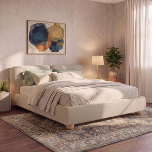 English Elm King Velvet Wingback Bed with Diamond Tufting Nailhead Trim and Sleek White Legs Taupe King N757K440791T