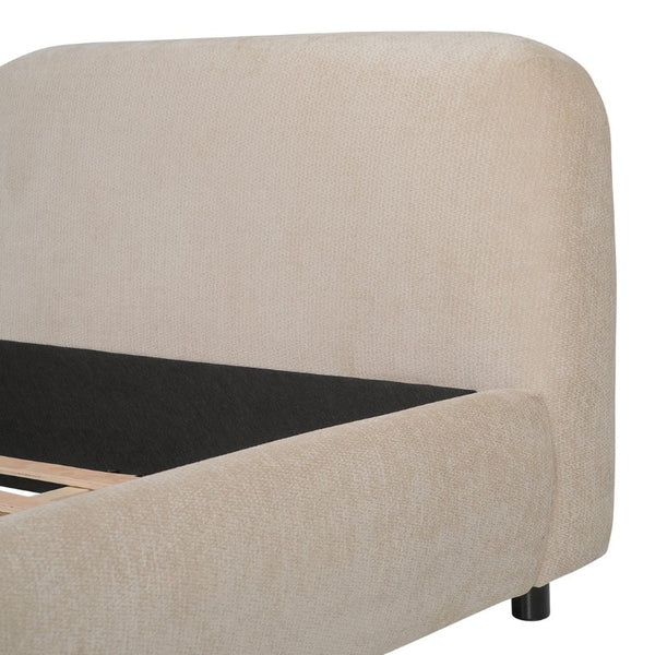 English Elm King Velvet Wingback Bed with Diamond Tufting Nailhead Trim and Sleek White Legs Taupe King N757K440791T
