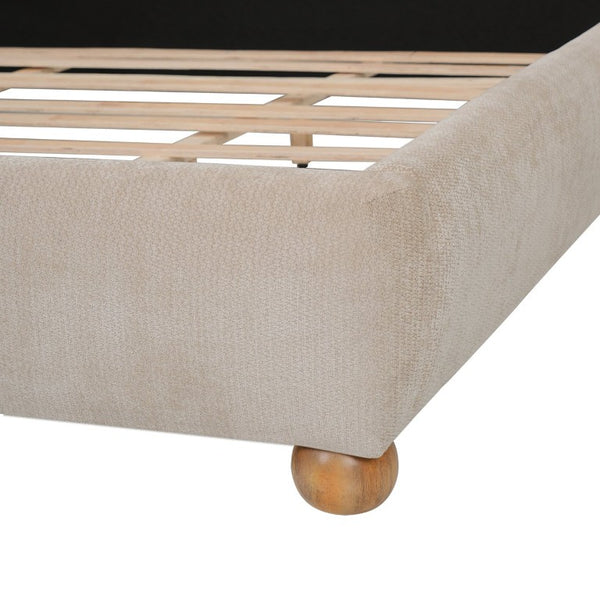 English Elm King Velvet Wingback Bed with Diamond Tufting Nailhead Trim and Sleek White Legs Taupe King N757K440791T