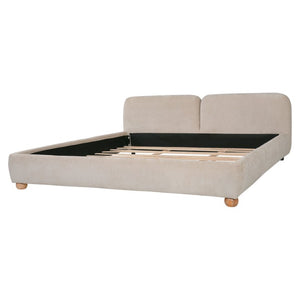 English Elm King Velvet Wingback Bed with Diamond Tufting Nailhead Trim and Sleek White Legs Taupe King N757K440791T