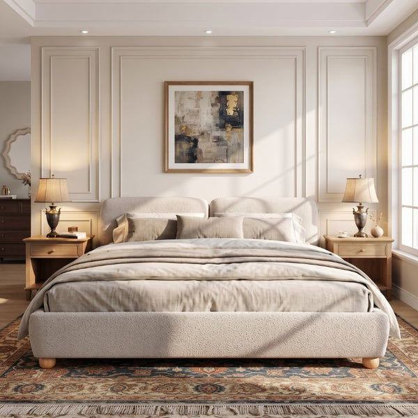 English Elm King Velvet Wingback Bed with Diamond Tufting Nailhead Trim and Sleek White Legs Taupe King N757K440791T