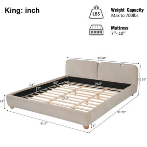 English Elm King Velvet Wingback Bed with Diamond Tufting Nailhead Trim and Sleek White Legs Taupe King N757K440791T