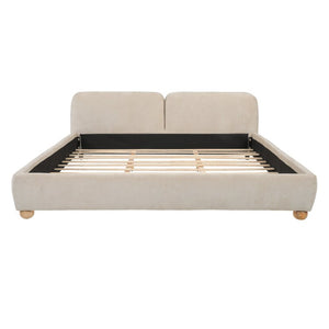 English Elm King Velvet Wingback Bed with Diamond Tufting Nailhead Trim and Sleek White Legs Taupe King N757K440791T