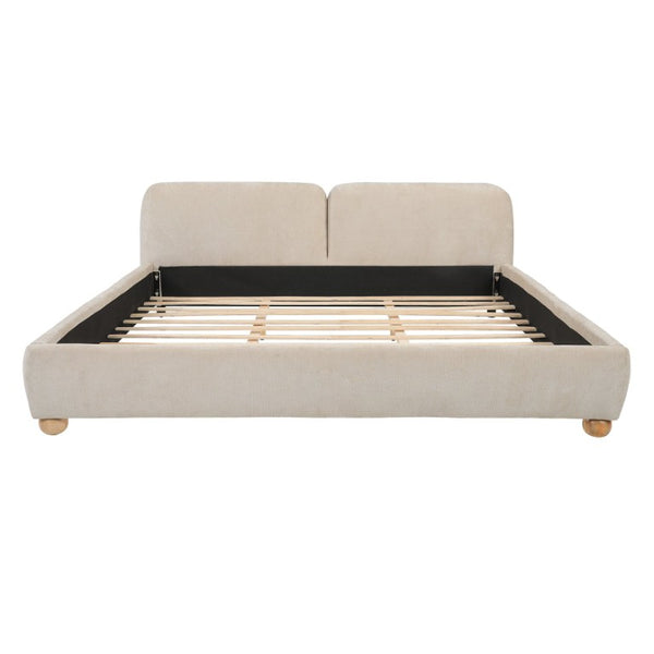 English Elm King Velvet Wingback Bed with Diamond Tufting Nailhead Trim and Sleek White Legs Taupe King N757K440791T