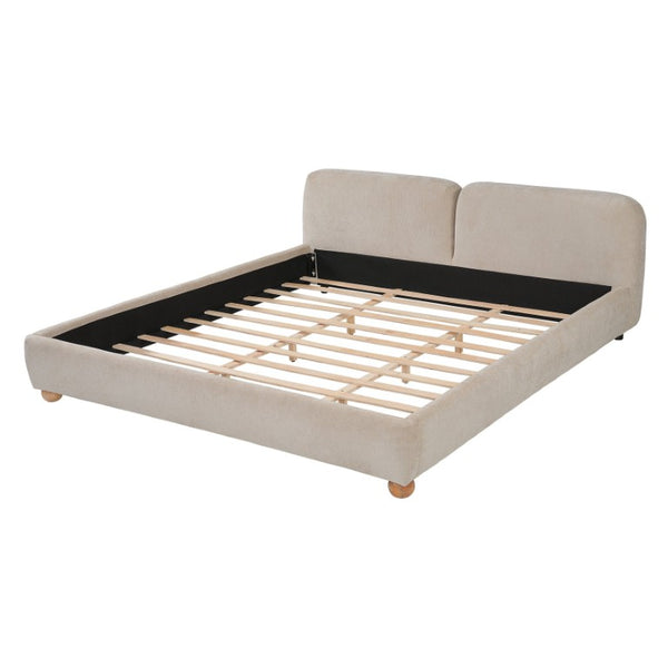 English Elm King Velvet Wingback Bed with Diamond Tufting Nailhead Trim and Sleek White Legs Taupe King N757K440791T