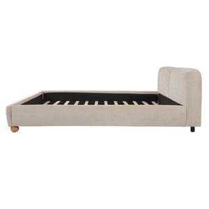 English Elm King Velvet Wingback Bed with Diamond Tufting Nailhead Trim and Sleek White Legs Taupe King N757K440791T