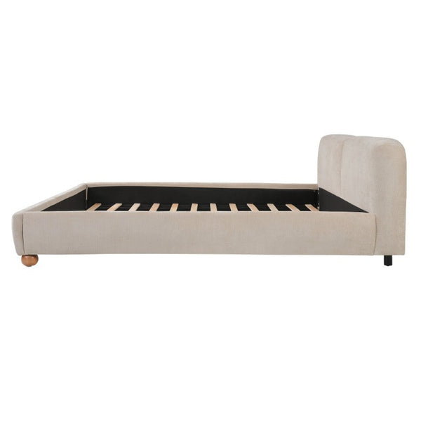 English Elm King Velvet Wingback Bed with Diamond Tufting Nailhead Trim and Sleek White Legs Taupe King N757K440791T
