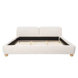English Elm King Platform Bed Boucle Upholstered Curved Headboard Solid Wood Legs Modern Bedroom N757K440791W