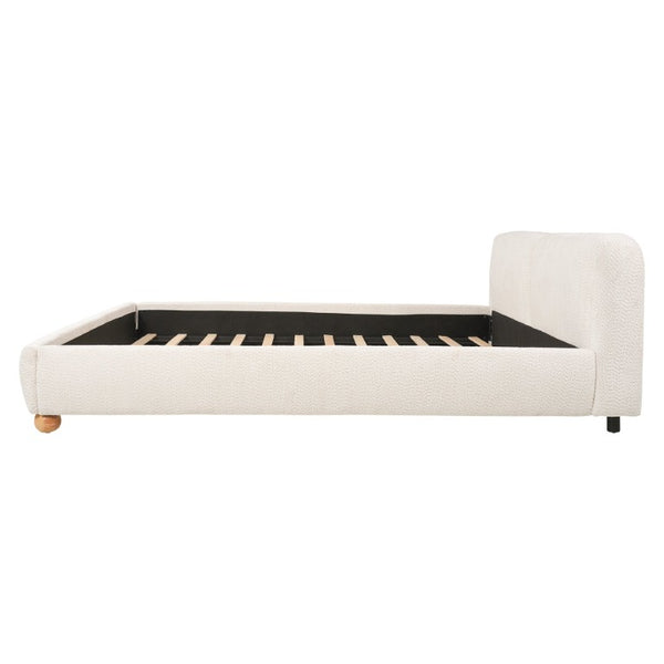 English Elm King Platform Bed Boucle Upholstered Curved Headboard Solid Wood Legs Modern Bedroom N757K440791W