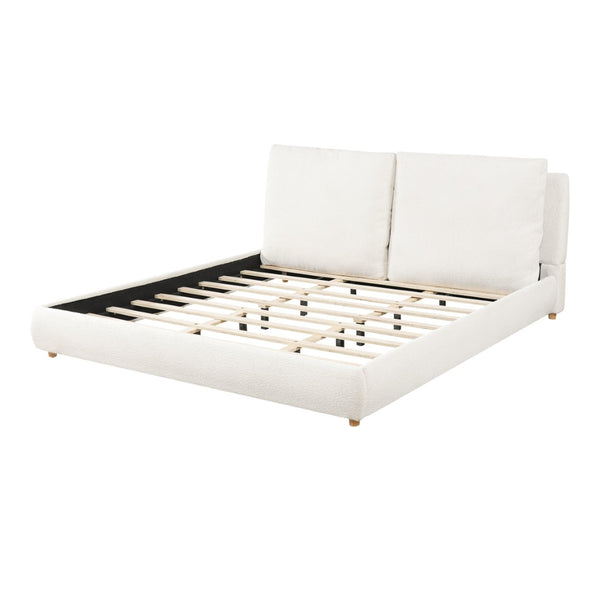 English Elm King Boucle Platform Bed Solid Wood Legs Cushioned Pillow Headboard Modern Bedroom N757P246145W-2