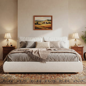 English Elm King Boucle Platform Bed Solid Wood Legs Cushioned Pillow Headboard Modern Bedroom N757P246145W-2