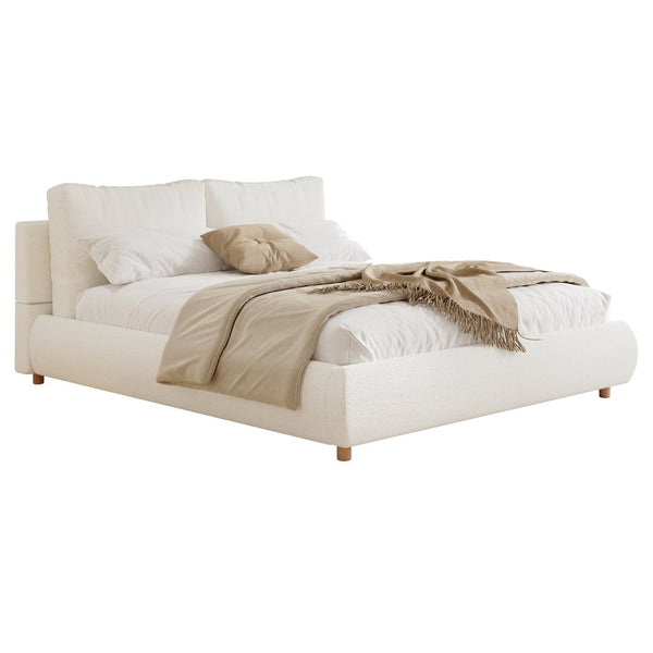 English Elm King Boucle Platform Bed Solid Wood Legs Cushioned Pillow Headboard Modern Bedroom N757P246145W-2