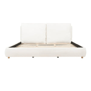 English Elm King Boucle Platform Bed Solid Wood Legs Cushioned Pillow Headboard Modern Bedroom N757P246145W-2