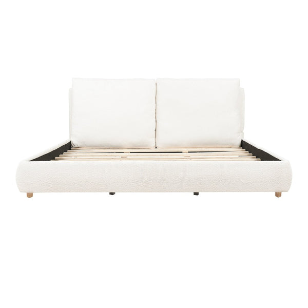 English Elm King Boucle Platform Bed Solid Wood Legs Cushioned Pillow Headboard Modern Bedroom N757P246145W-2