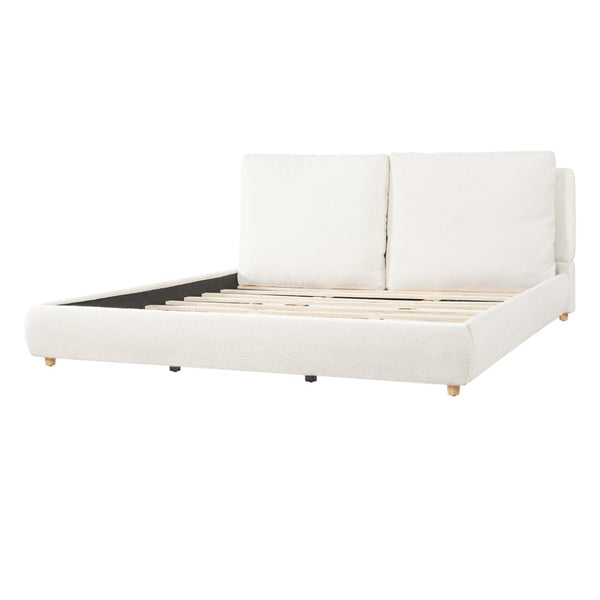 English Elm King Boucle Platform Bed Solid Wood Legs Cushioned Pillow Headboard Modern Bedroom N757P246145W-2