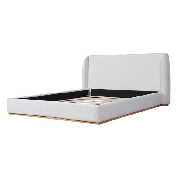 English Elm Queen Boucle Upholstered Bed Sculptural Rounded Wings Low Footboard Primary Bedroom N757P331591W