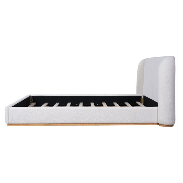 English Elm Queen Boucle Upholstered Platform Bed Low Profile Rounded Wings Contemporary Frame N757P357513W