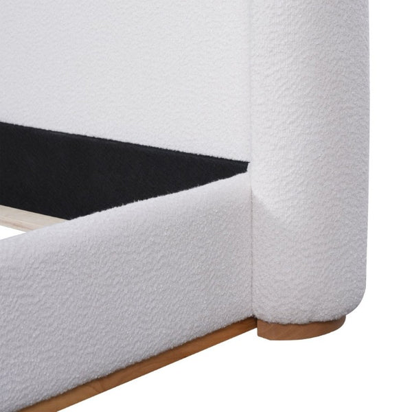 English Elm Queen Boucle Upholstered Platform Bed Low Profile Rounded Wings Contemporary Frame N757P357513W