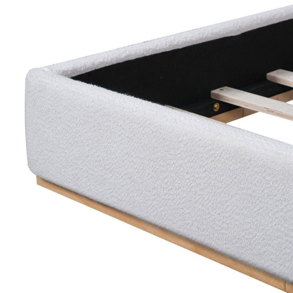 English Elm Queen Boucle Upholstered Platform Bed Low Profile Rounded Wings Contemporary Frame N757P357513W