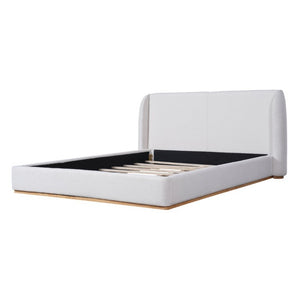 English Elm Queen Boucle Upholstered Platform Bed Low Profile Rounded Wings Contemporary Frame N757P357513W