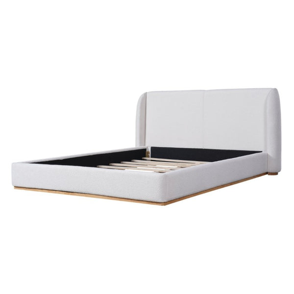 English Elm Queen Boucle Upholstered Platform Bed Low Profile Rounded Wings Contemporary Frame N757P357513W