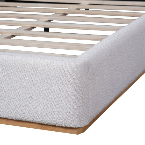 English Elm Queen Boucle Upholstered Platform Bed Low Profile Rounded Wings Contemporary Frame N757P357513W