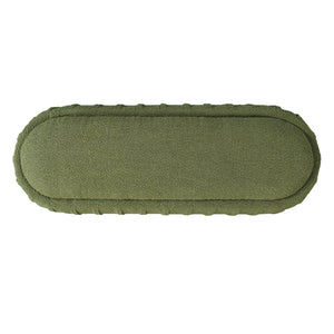 English Elm Upholstered Oval Boucle Ottoman with Rubberwood Legs Mid-century Accent Footrest Olive Green N757P372822V