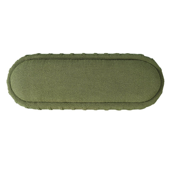 English Elm Upholstered Oval Boucle Ottoman with Rubberwood Legs Mid-century Accent Footrest Olive Green N757P372822V
