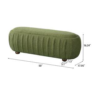 English Elm Upholstered Oval Boucle Ottoman with Rubberwood Legs Mid-century Accent Footrest Olive Green N757P372822V